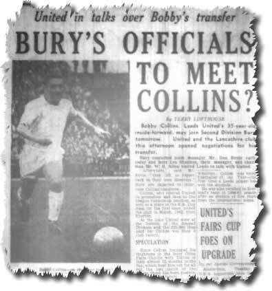 The Yorkshire Evening Post of 4 October 1966 carries early hints of a possible transfer for Bobby Collins to Bury