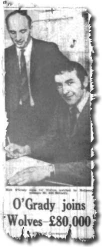 The Yorkshire Evening Post of 23 September 1969 carries the news of Mike O'Grady's transfer to Wolves