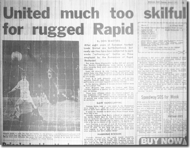 The Yorkshire Evening Post of 8 March 1973 - Leeds 5 Rapid 0 - the picture is of Johnny Giles' lob opening the scoring