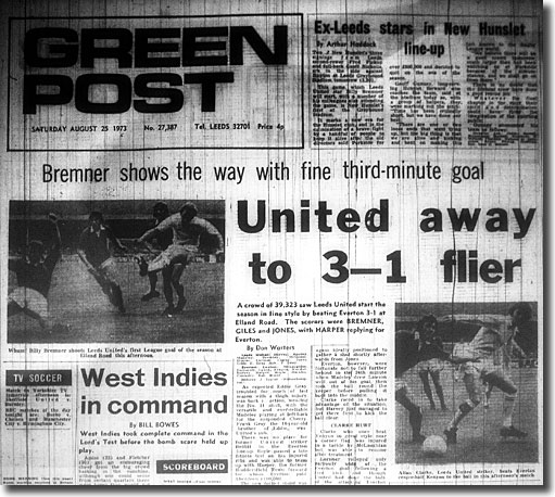 The Yorkshire Evening Post of 25 August 1973 features United's opening day defeat of Everton