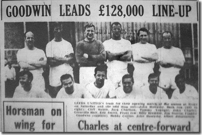 The United team which kicked off at Stoke - Back: Mason, Charlton, Younger, Charles, Hair, Smith. Front: Bremner, Storrie, Goodwin, Collins, Hawksby (who didn't make the side), Johanneson