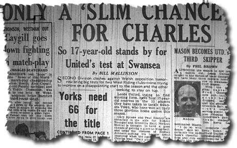 The Yorkshire Evening Post of 7 September carries the news of John Charles' likely absence and call ups for the teenage brigade at Swansea