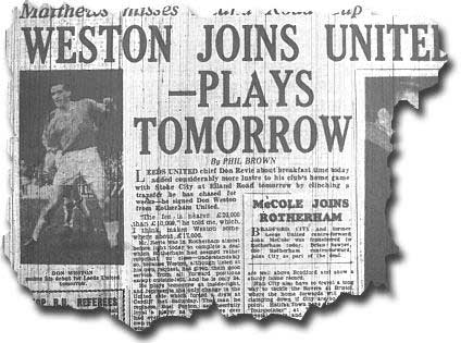 Yorkshire Evening Post 13 December 1962 carrying the news of Weston's move to Elland Road