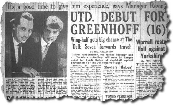 The Yorkshire Evening Post of 14 May carries the news of Greenhoff's first team debut