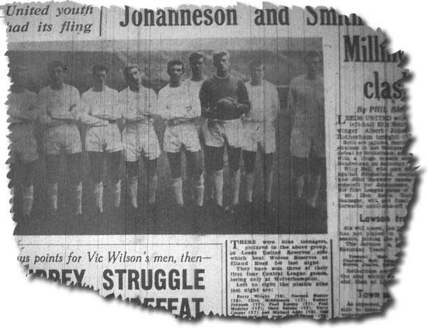Yorkshire Evening Post - Leeds United Reserves with the accent on youth - Wright, Hunter, Middlemass, Johnson, Reaney, Madeley, Sprake, Cooper, Addy