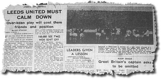 Yorkshire Post 19 November 1963 - Leeds 1 Preston 1 - Referee Eric Jennings warns all the players about the fierceness of the contest