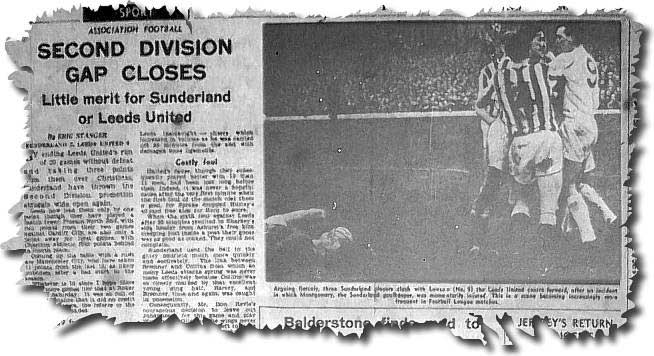 Yorkshire Post 30 December 1963 - Sunderland 2 Leeds 0 - Sunderland defenders berating Lawson after an incident when Jim Montgomery was injured