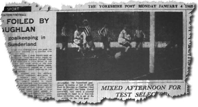 Yorkshire Post 4 January 1965 - Jack Charlton in the middle of the picture opens the scoring against Sunderland as Leeds go top