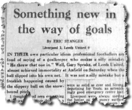 Yorkshire Post 11 December 1967 carrying Eric Stanger's report of Gary Sprake's fateful day at Anfield