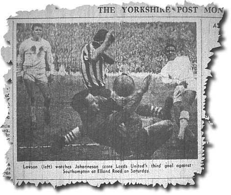Yorkshire Post 9 March 1964 - Ian Lawson watches Albert Johanneson score United's third goal against Southampton at Elland Road