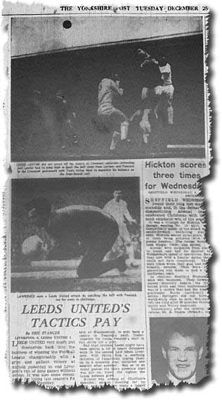Yorkshire Post 28 December 1965 carrying the story of Leeds' win at Anfield the previous day