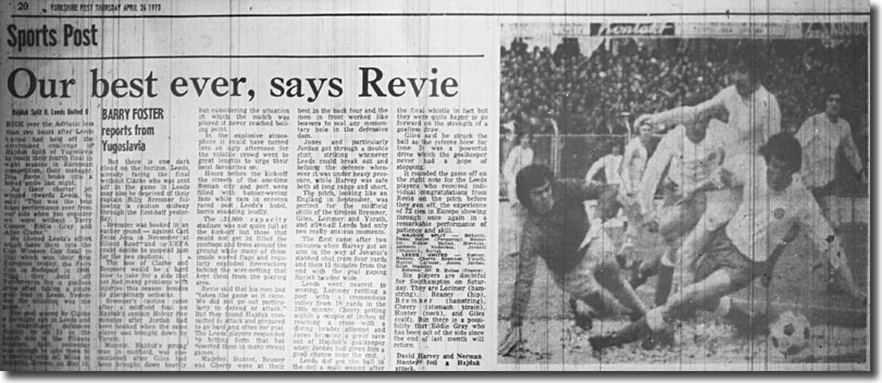 The Yorkshire Post of 26 April 1973 features the previous evening's match between Hajduk and United