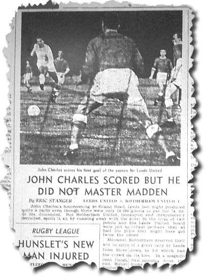 Charles is pictured ramming home his goal against Rotherham - Yorkshire Post 23 August 1962