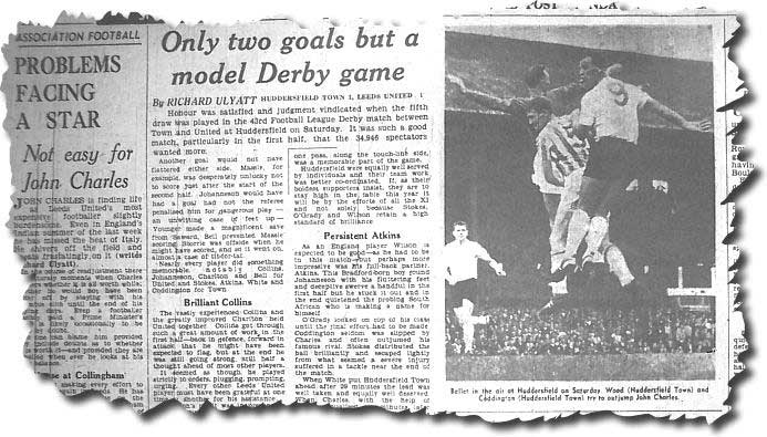 Yorkshire Post 3 September 1962 - Huddersfield keeper Wood and John Coddington cannot get the better of John Charles on this occasion