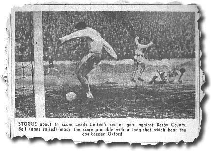 The Yorkshire Post captures Storrie snaffling a simple tap in at home to Derby in an easy 3-1 win - March 1963