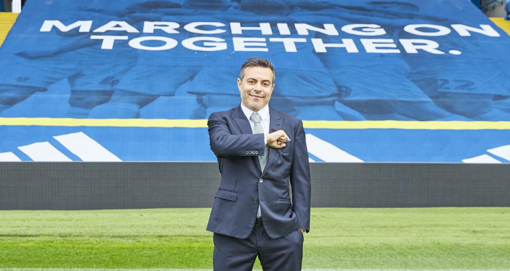 Andrea Radrizzani in front of the Elland Road stands