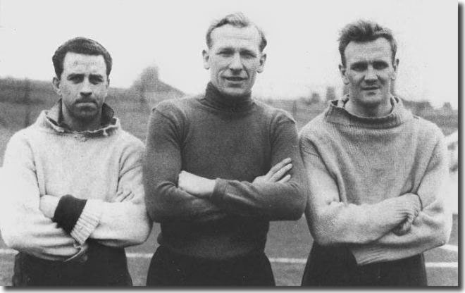 Don Revie had previously played for Manchester City, and he is pictured here on the right next to City skipper Roy Paul and keeper Bert Trautmann, who had a marvellous game at Elland Road on March 19