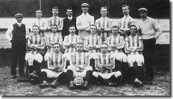 Brighton & Hove Albion 1905/06 team photo - Back: Joseph Clayton (Trainer), Thomas Turner,  H. King,  Frank Scott-Walford (Manager), Mark Mellors, Edwin Clare, Frank Buckley, Richard Kitto (Assistant Trainer) - Middle: Christopher Buckley, Proctor Hall, Dickie Joynes, William Yates, Thomas Allsopp,  James Kennedy - Front: Walter Anthony, Arthur Hulme, Albert Fisher