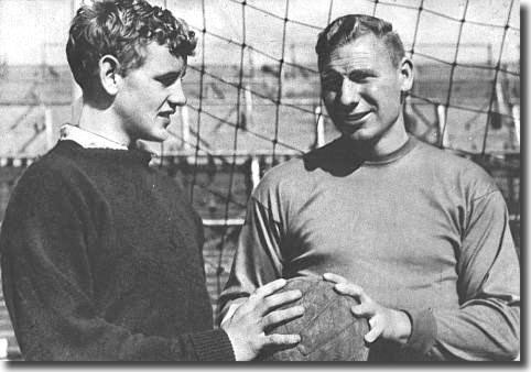 Young Welsh keeper Gary Sprake and the veteran Tommy Younger. Sprake made his debut at Southampton when Younger was taken ill