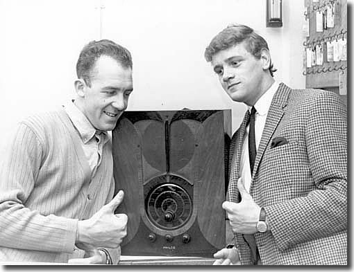 24th January 1966 - Leeds United goalkeepers Gary Sprake and Brian Williamson at Elland Road give a thumbs up sign after hearing they had drawn Chelsea away in the fourth round of the FA Cup