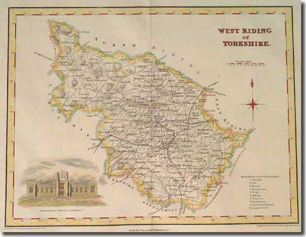 A map of the West Riding of Yorkshire in 1840 - this was difficult country for the football missionaries to convert